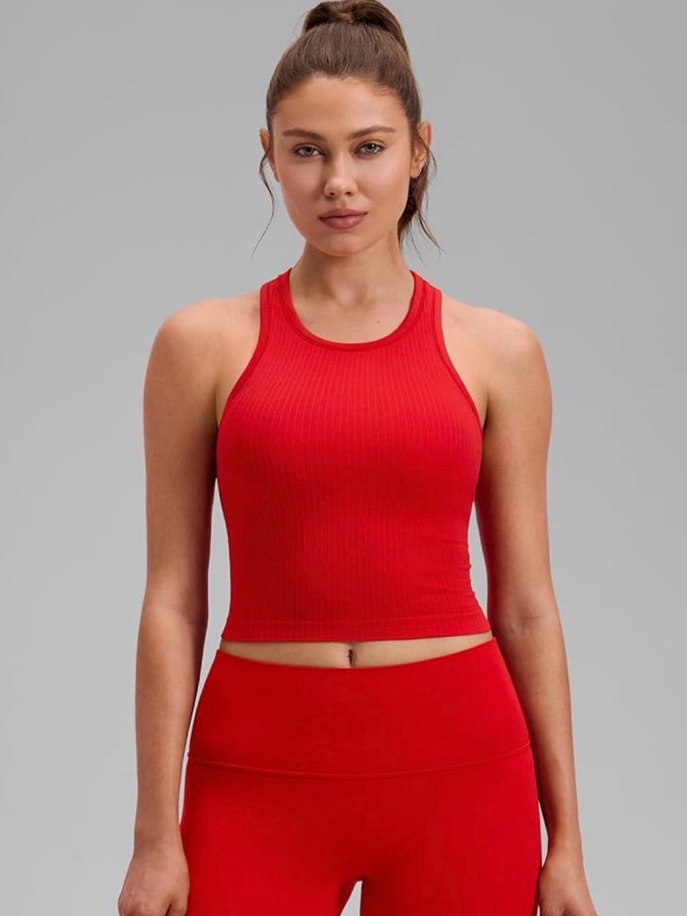 CRZ Women's Red Ribbed Crop Tank Top